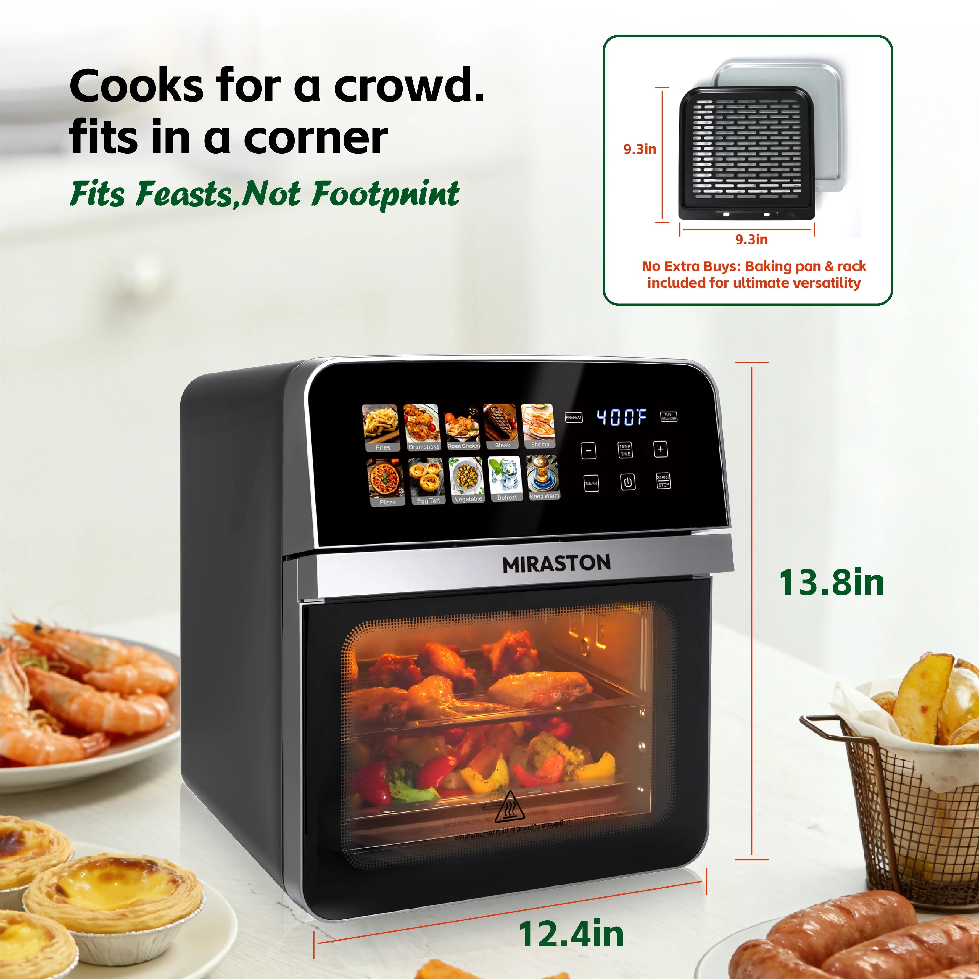 10 QT Air Fryer Toaster Oven Combo with 10 Presets