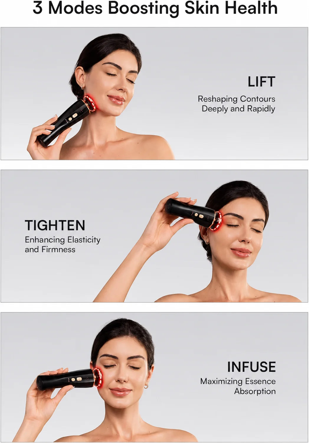 Three in one red light facial and neck beauty device,