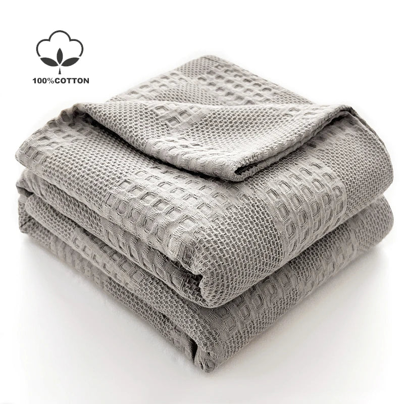 100% Cotton Throw  Breathable Waffle Blanket