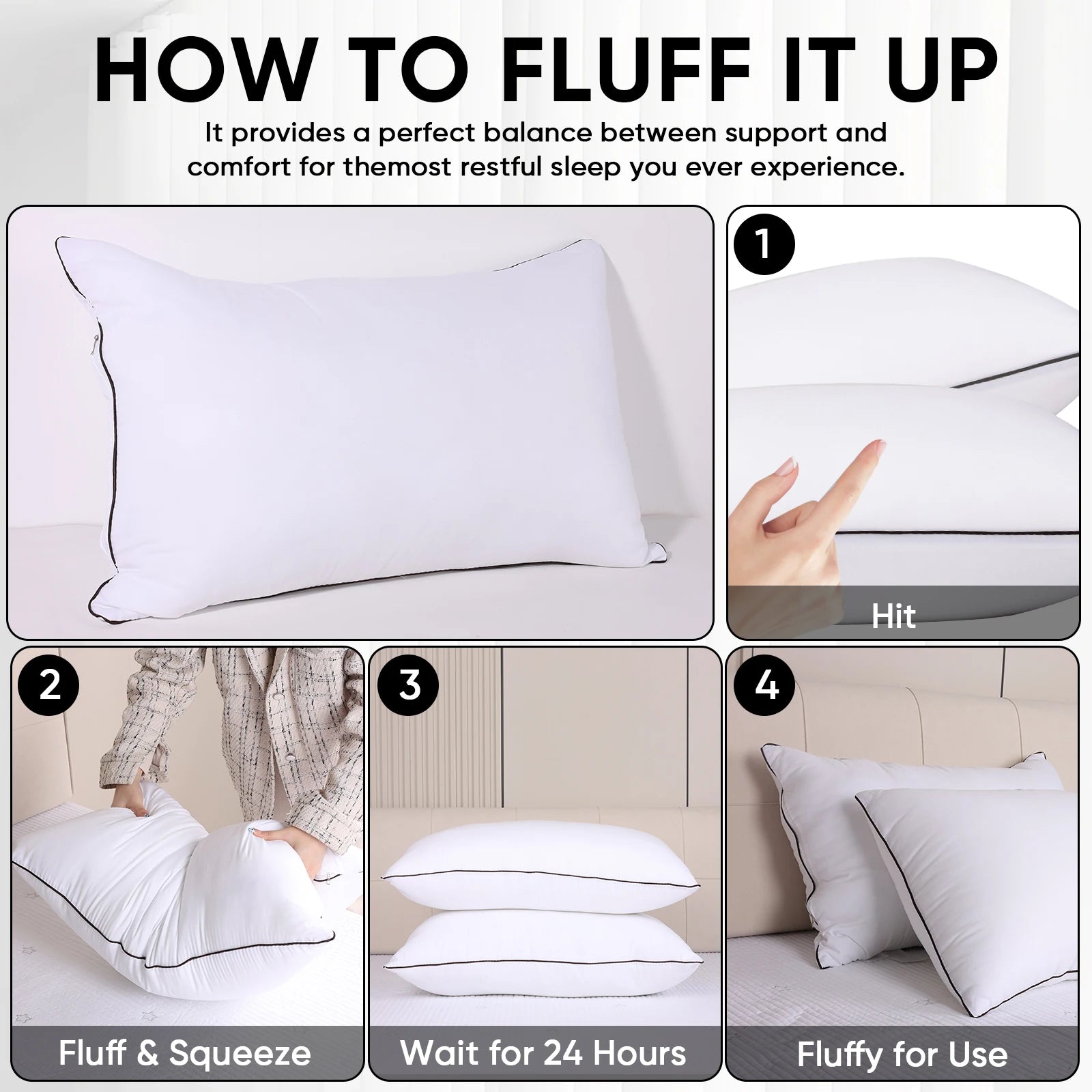 2pcs Hotel Quality Fluffy Pillow, Neck Support Sleep Pillow