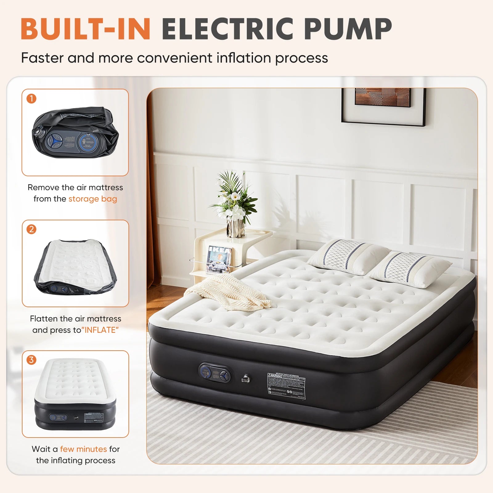 Air Mattress with Built in Pump Weight Capacity 660 lbs Non-Slip Bottom Soft Bed