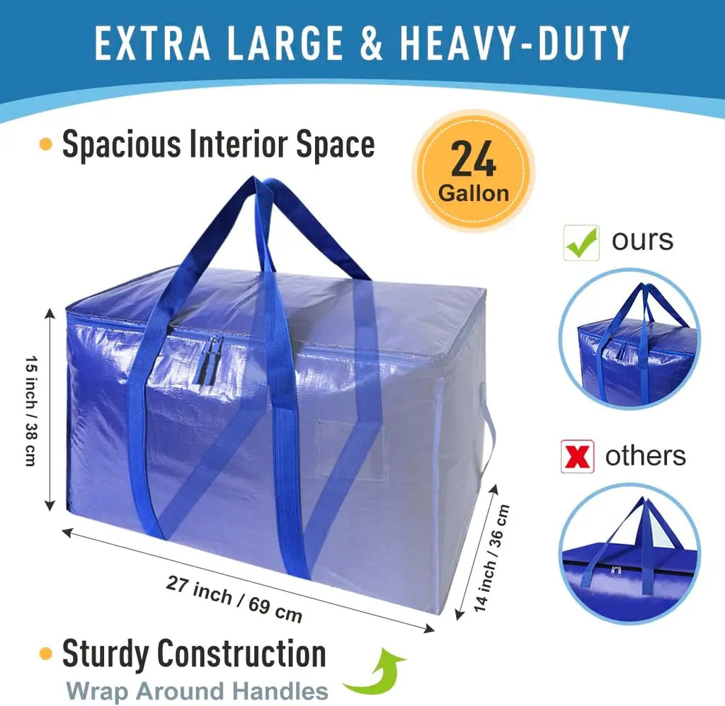 6 Pack Extra Large Moving Bags Heavy Duty with Zippers & Carrying Handles