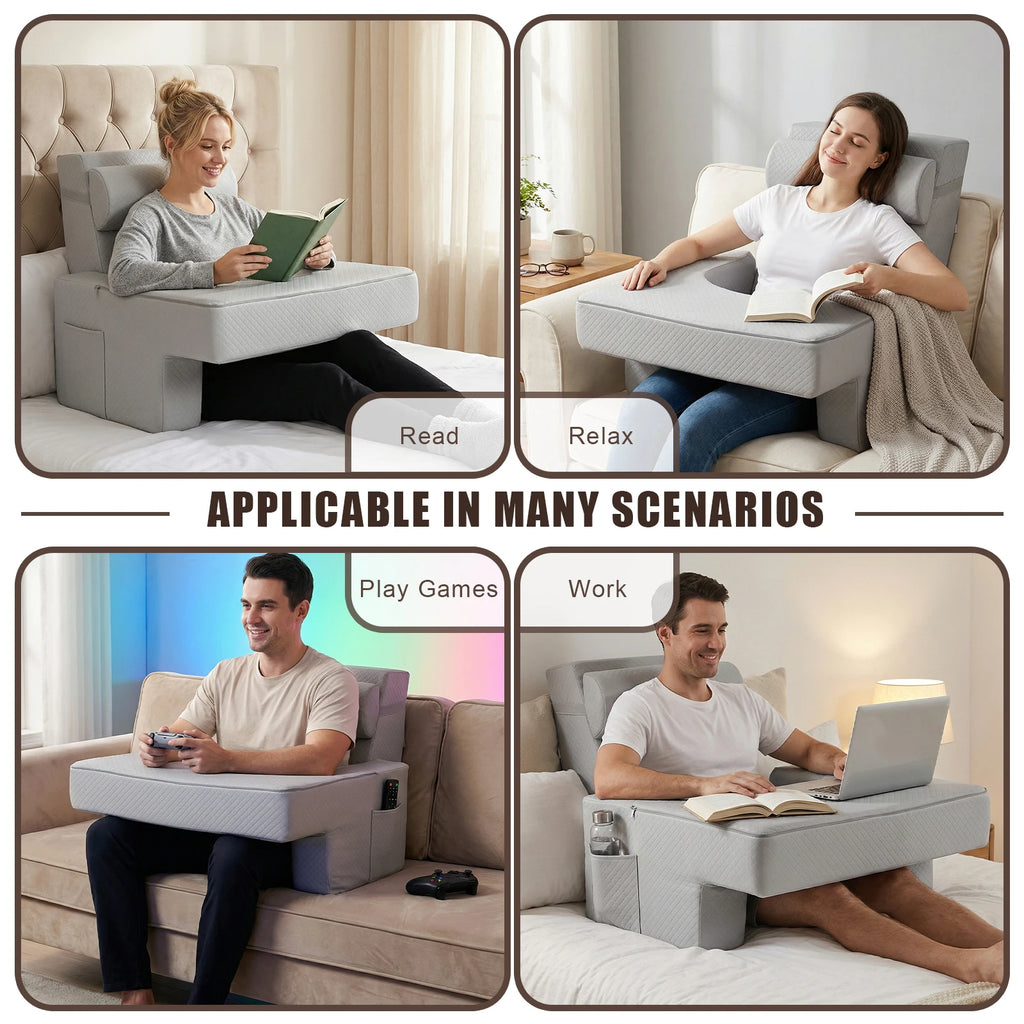 Back Support Pillow for Adults with Arms & Pockets