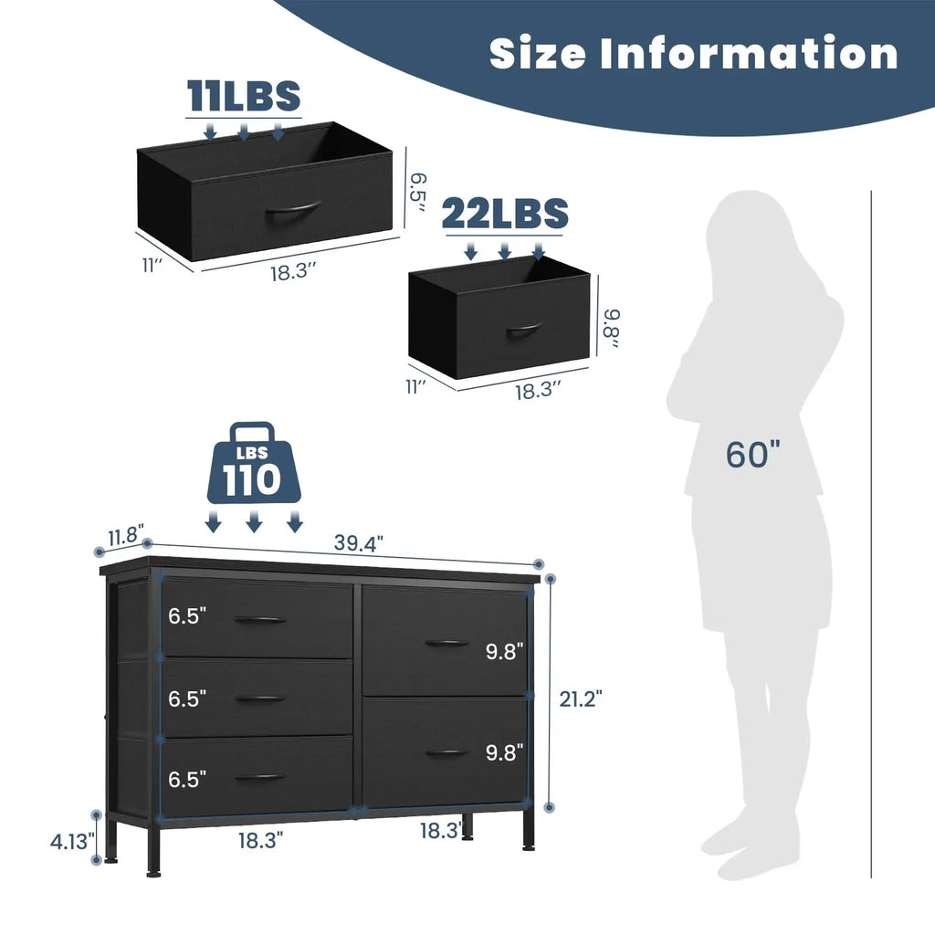 MCQ Cabinet With 5 Fabric Drawers Metal Frame