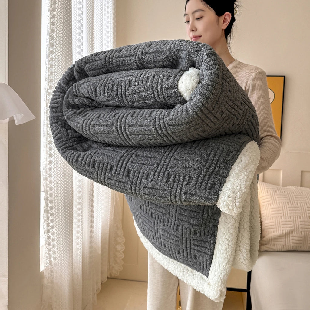 Throw Blanket, Double-Layer Vertical And Horizontal Striped Blanket,