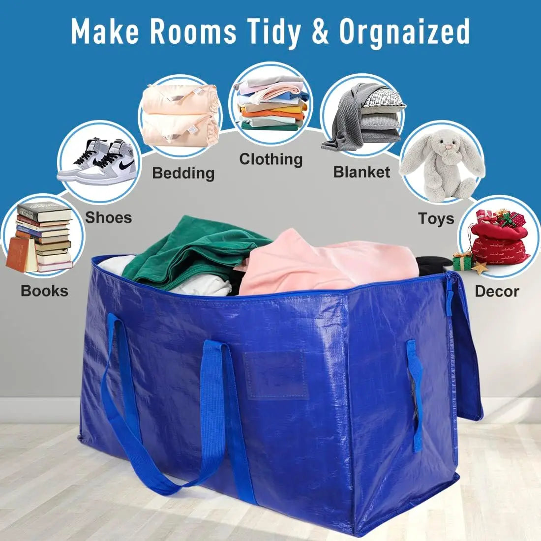 6 Pack Extra Large Moving Bags Heavy Duty with Zippers & Carrying Handles