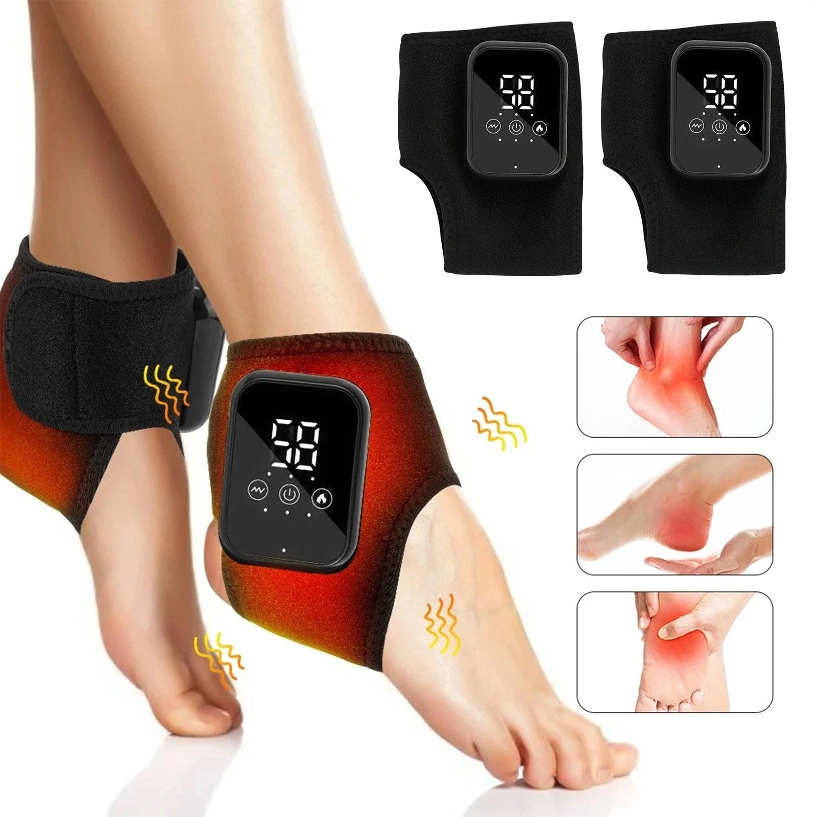 Electric Foot Ankle Massager, Hot Compress Pain Relief,
