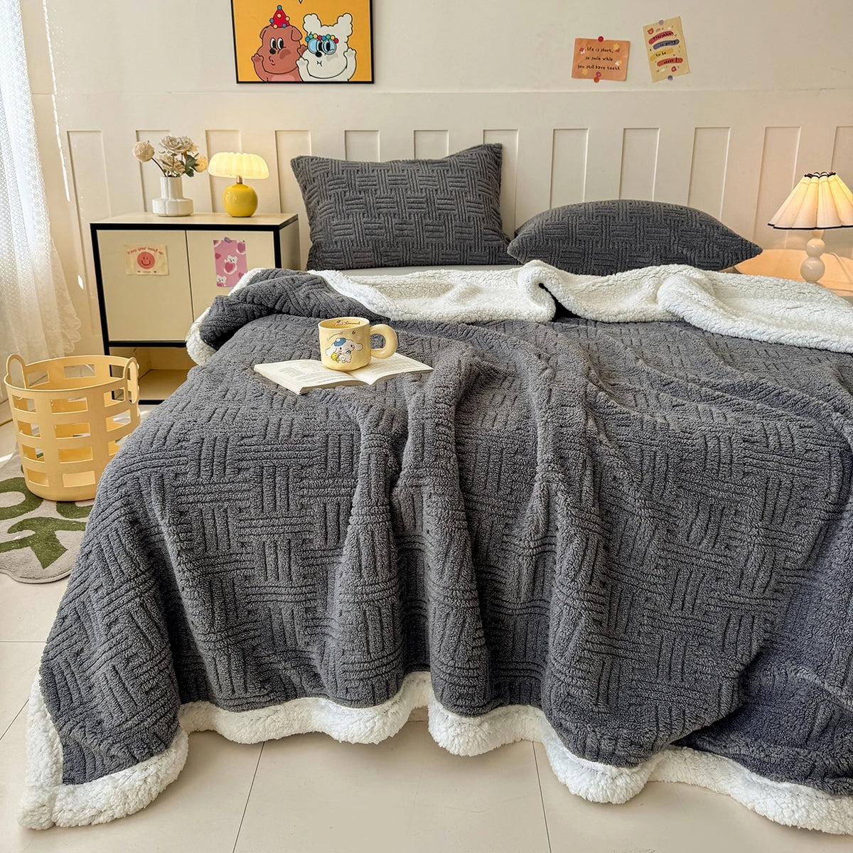 Throw Blanket, Double-Layer Vertical And Horizontal Striped Blanket,
