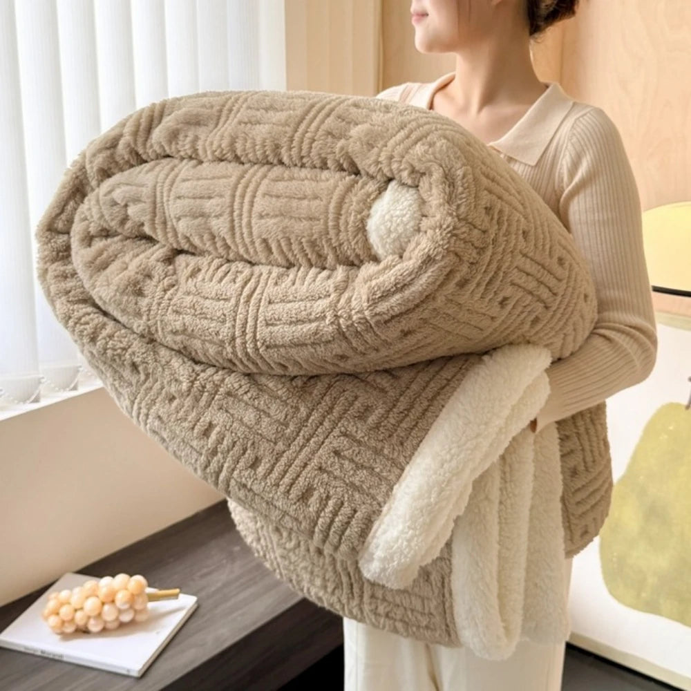 Throw Blanket, Double-Layer Vertical And Horizontal Striped Blanket,