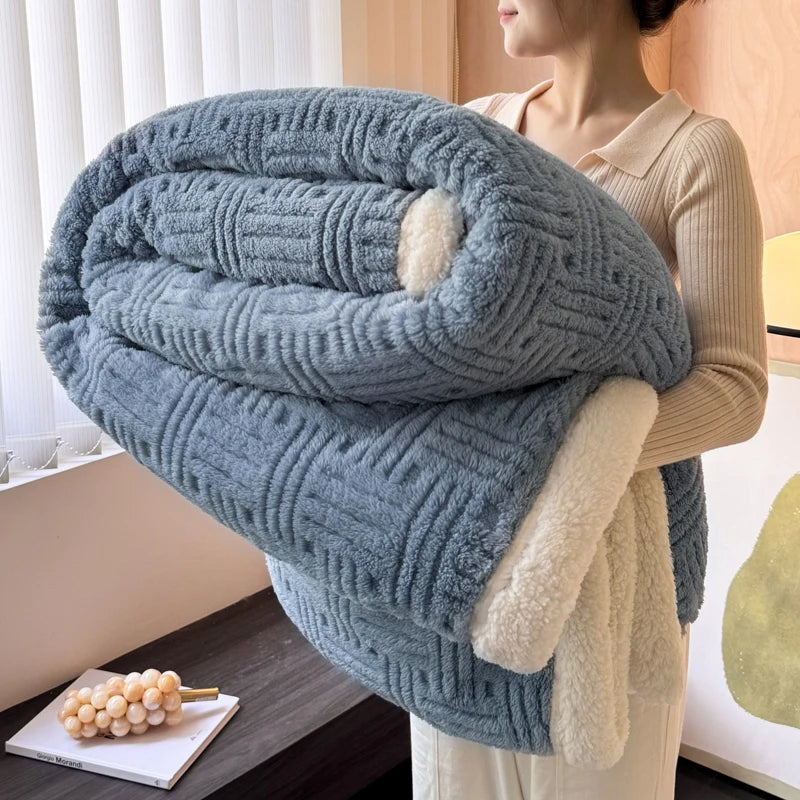 Throw Blanket, Double-Layer Vertical And Horizontal Striped Blanket,