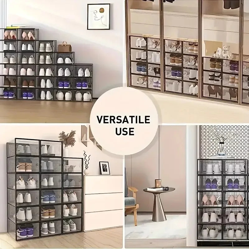 12-Pack Transparent Plastic Stackable Shoe Storage Boxes f