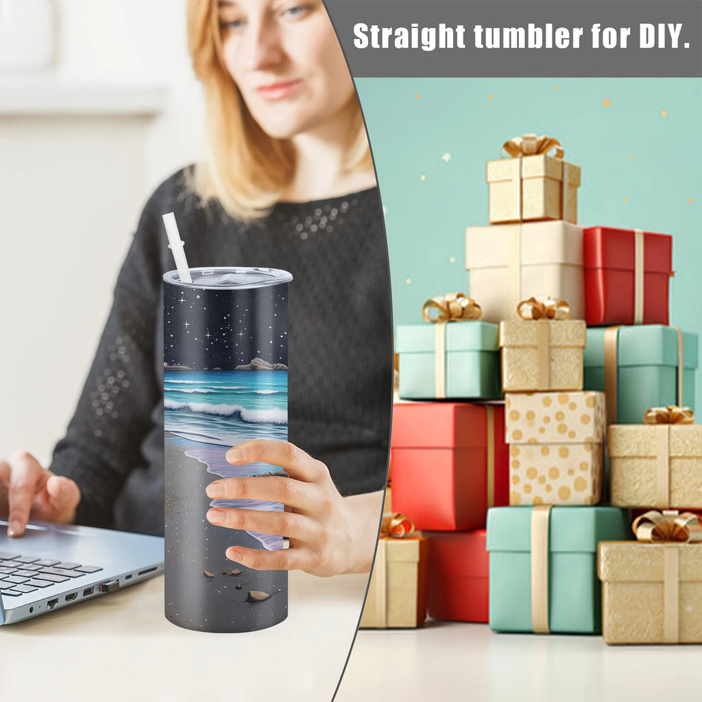 1pc Cup, Summer Beach, Ocean, Personalized Cup With Straw Cap, 20 Oz Stainless Steel Water Bottle, Summer Ice Glass, Summer And Winter Drinks, For Christmas Gifts, Valentine's Day Gifts, Birthday Gifts, Outdoor Travel Accesso