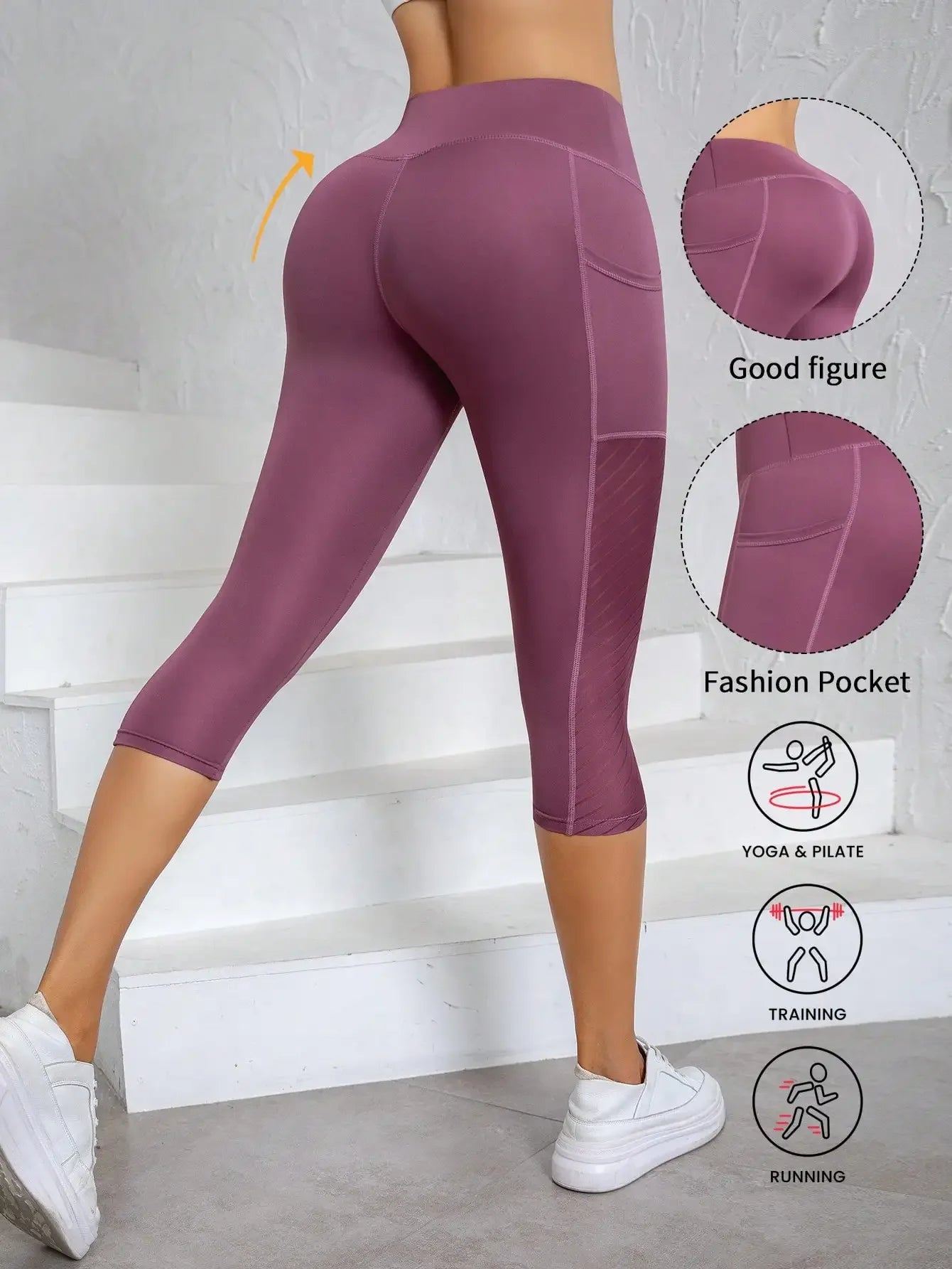 Women's High Waist Lifting Yoga Capri Pants With Pockets