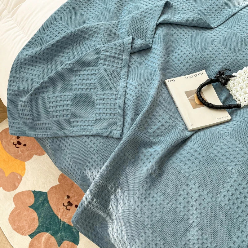 100% Cotton Throw  Breathable Waffle Blanket