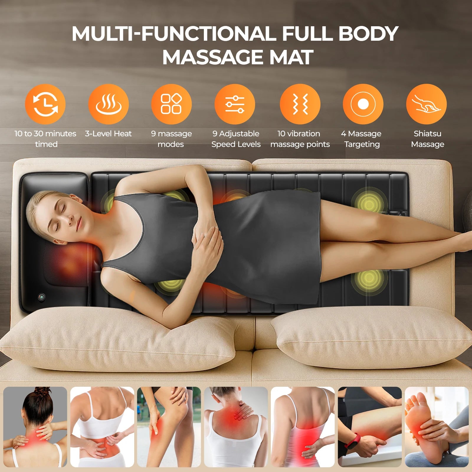 Full Body Massage Mat with Heat, 10 Vibrating Motors,