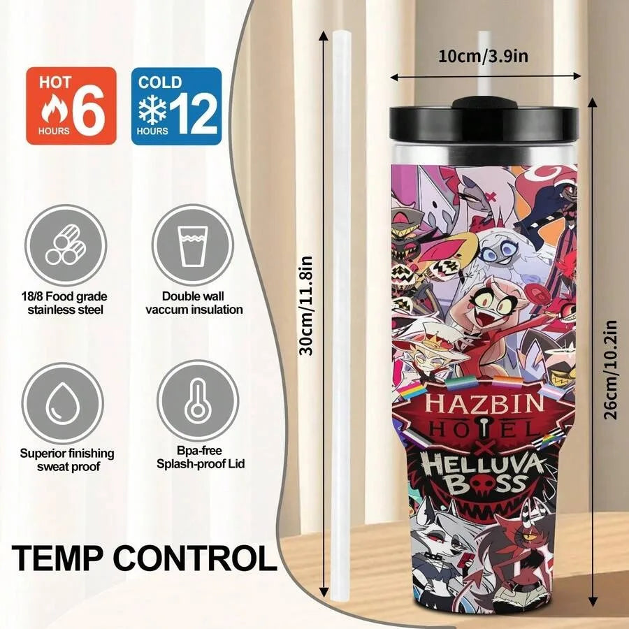 40ozv  Hazbin Insulated Tumbler With Handle And Straw Lid