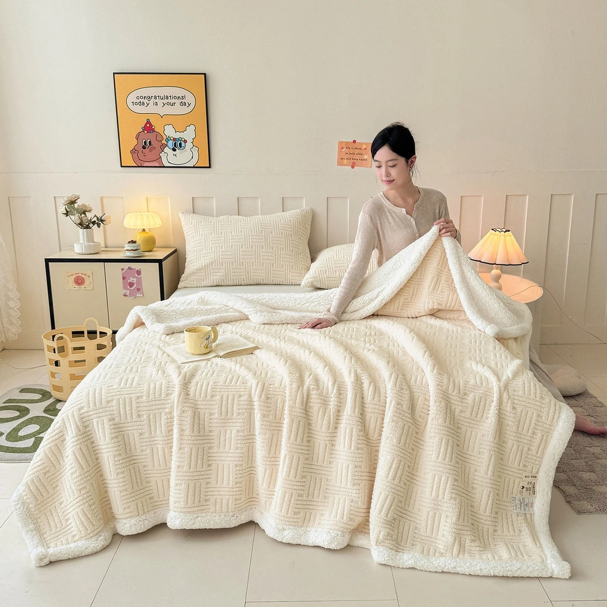 Throw Blanket, Double-Layer Vertical And Horizontal Striped Blanket,