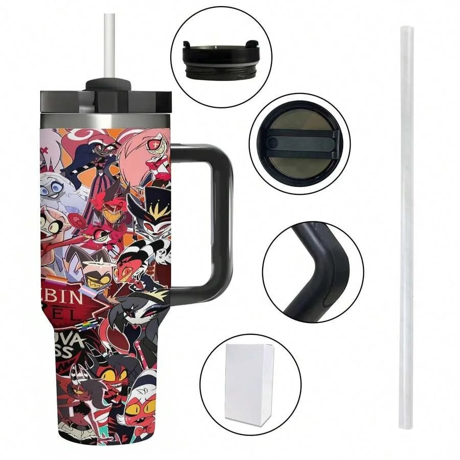 40ozv  Hazbin Insulated Tumbler With Handle And Straw Lid