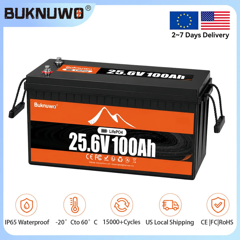 Buknuwo 24V 100Ah Bluetooth And Non-Bluetooth LiFePO4 Lithium Battery,
