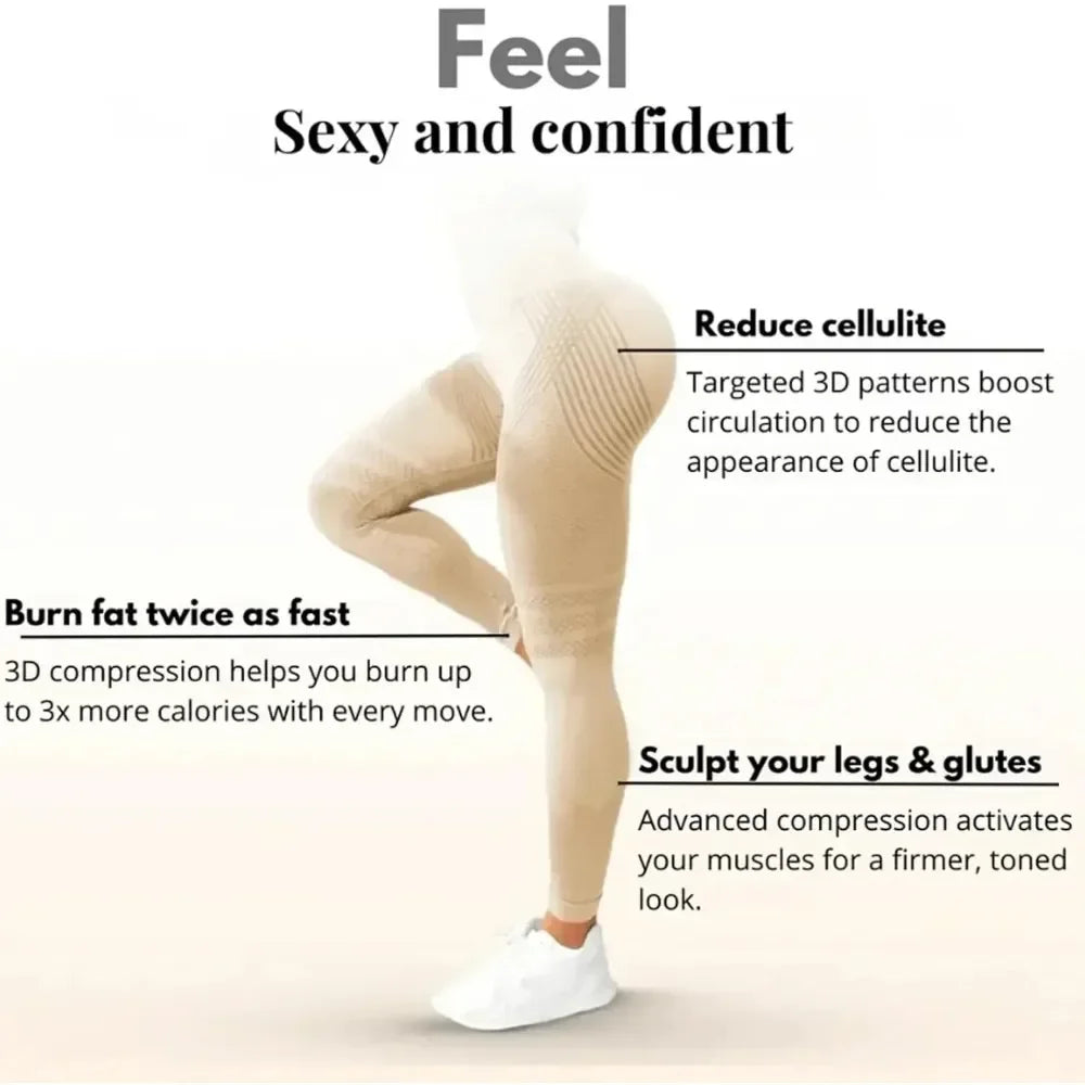 Cellulite 3D Leggings, High Waisted Butt Lifting Tummy Training Control
