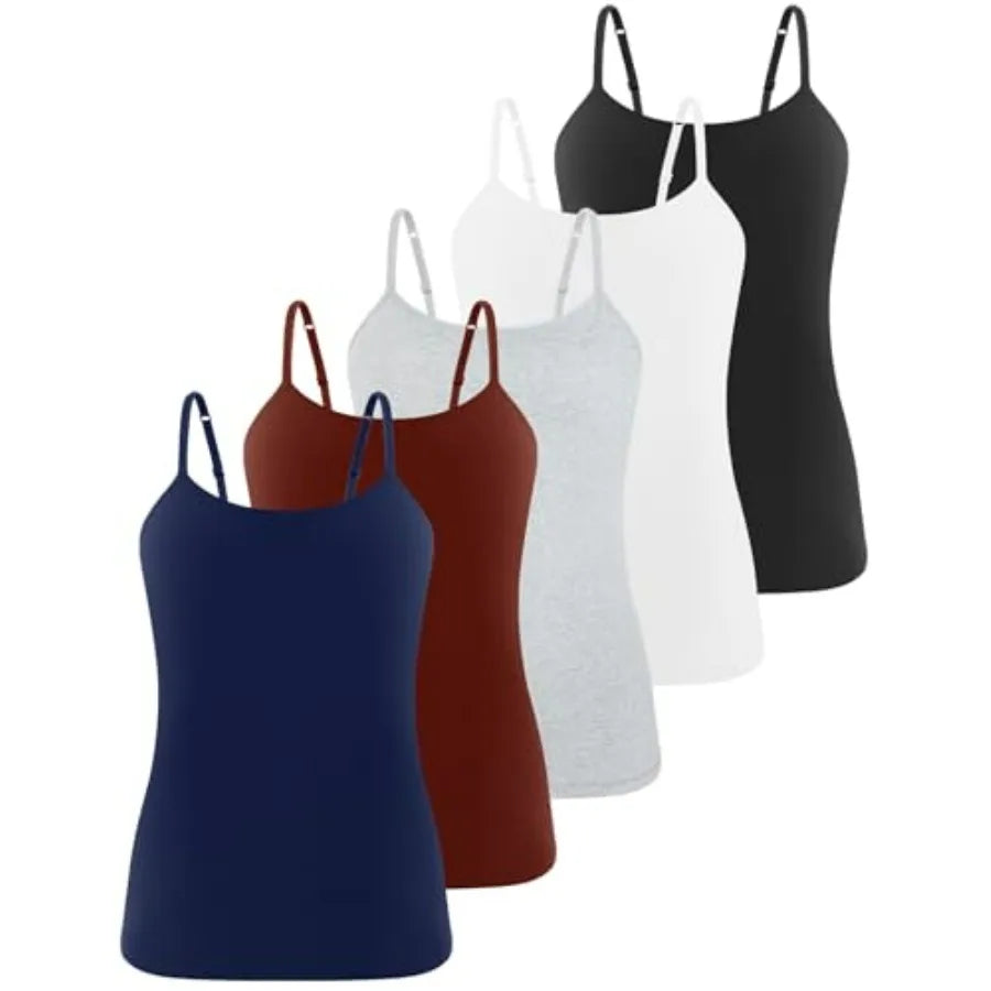 5 Pack Cotton Tank Tops with Built in Bras for Women