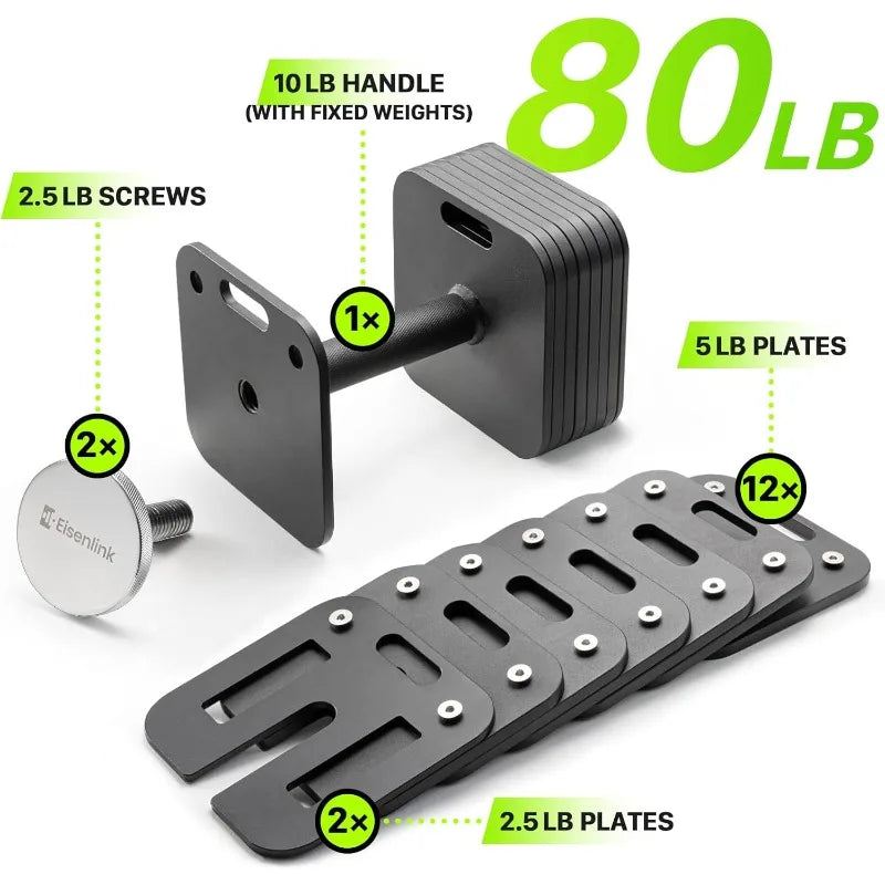 Adjustable Dumbbell Set, 50/80lb, 5lb Increments,