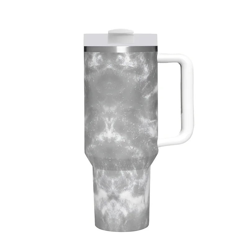 Gray Marble Texture Stainless Steel Tumbler with Handle