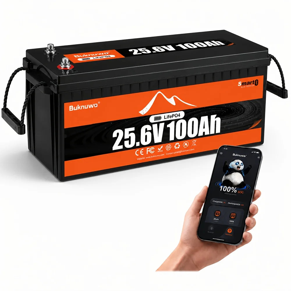 Buknuwo 24V 100Ah Bluetooth And Non-Bluetooth LiFePO4 Lithium Battery,
