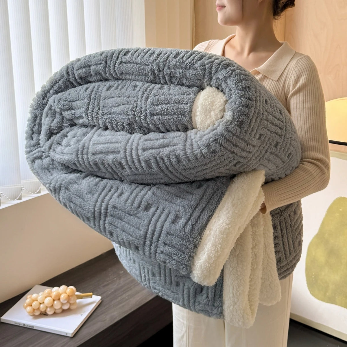 Throw Blanket, Double-Layer Vertical And Horizontal Striped Blanket,