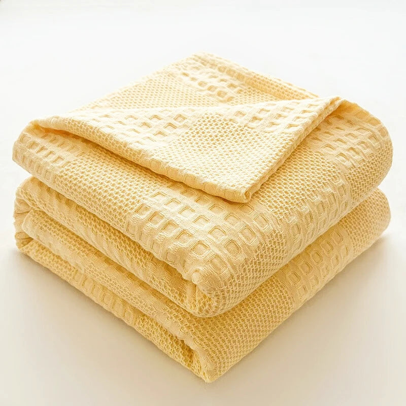 100% Cotton Throw  Breathable Waffle Blanket