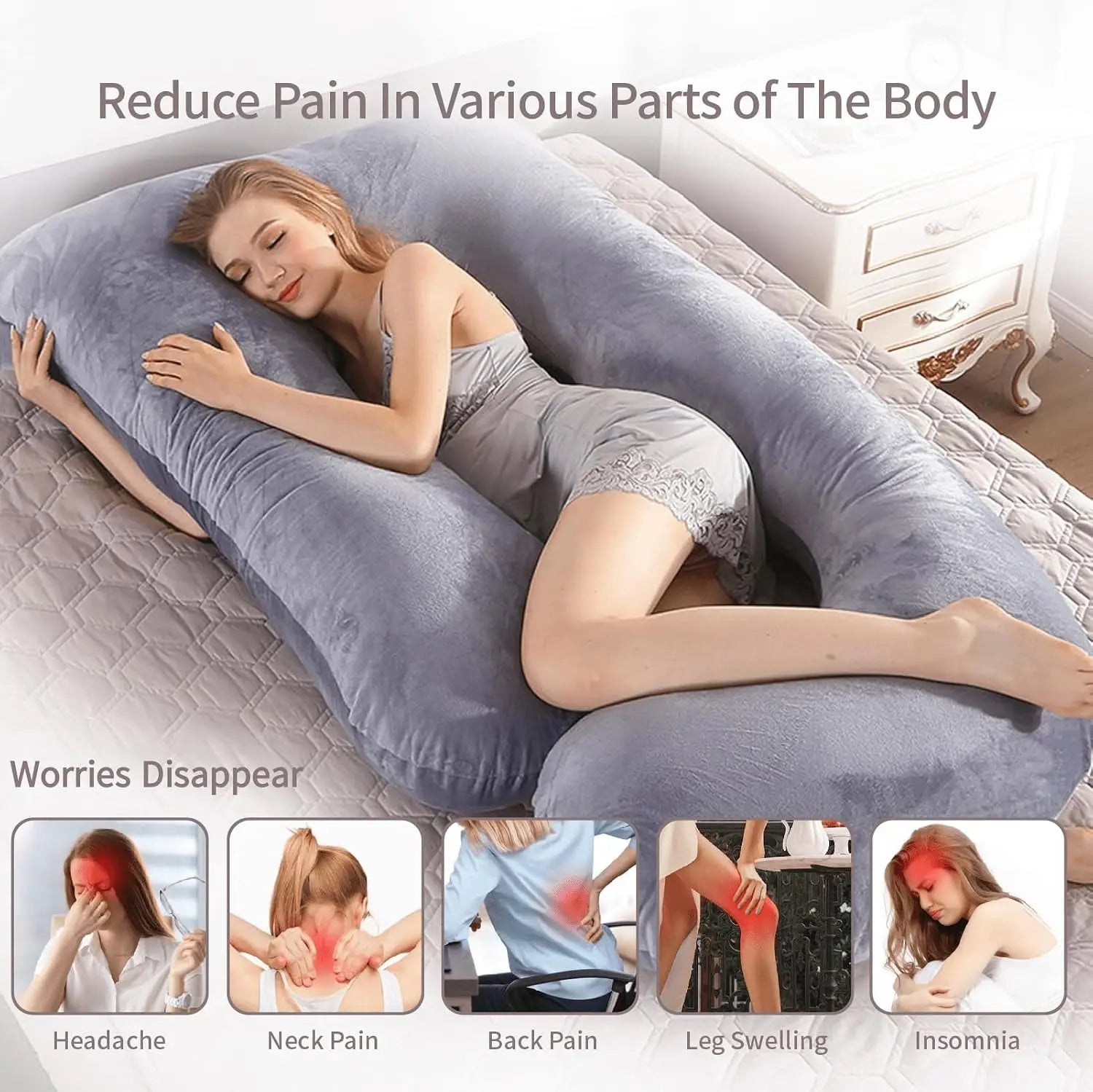 Grey Crystal Velvet G Type Full Body Pillow