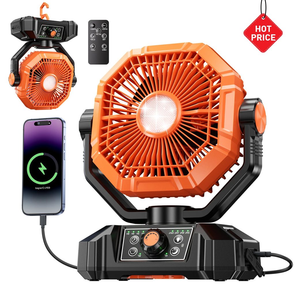 20000mAh Camping Fan with LED Lantern  & 8 Speed