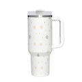 40Oz Beige Star Print Stainless Steel Tumbler with Handle Reusable Vacuum Insulated Water Cup for Daily Use