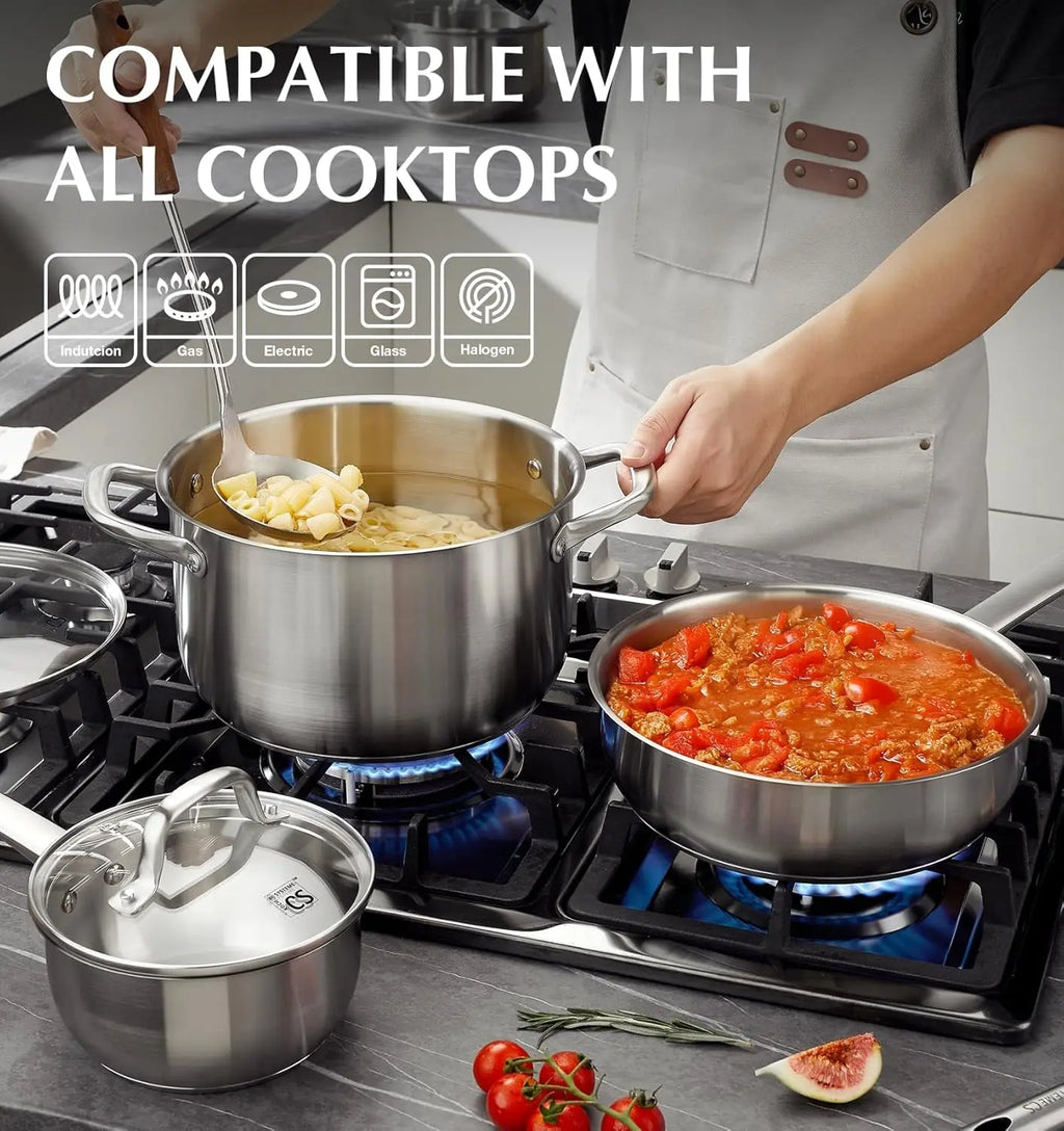 10 Piece Stainless Steel Pots and Pans Set,  Oven Safe to 450°F