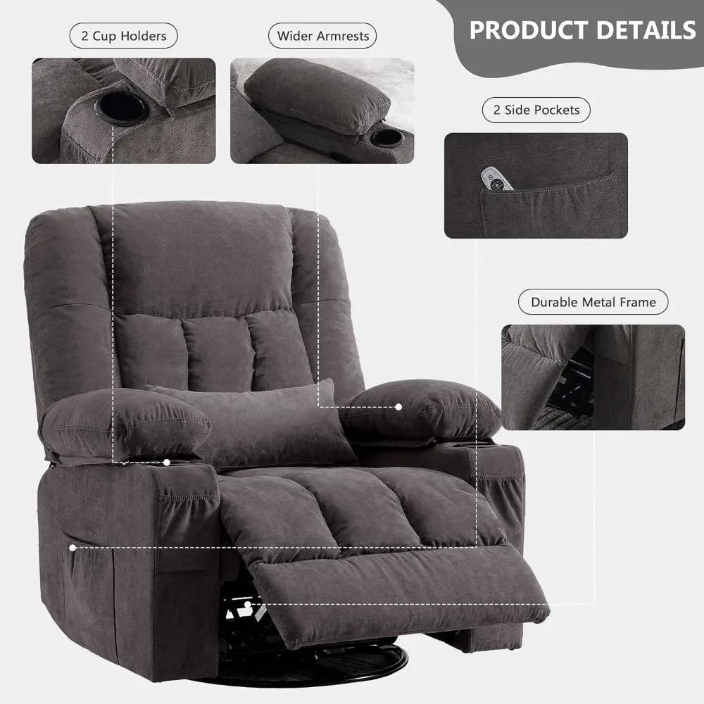 Ergonomic Swivel Rocker Recliner with Massage and Heat for Living Room