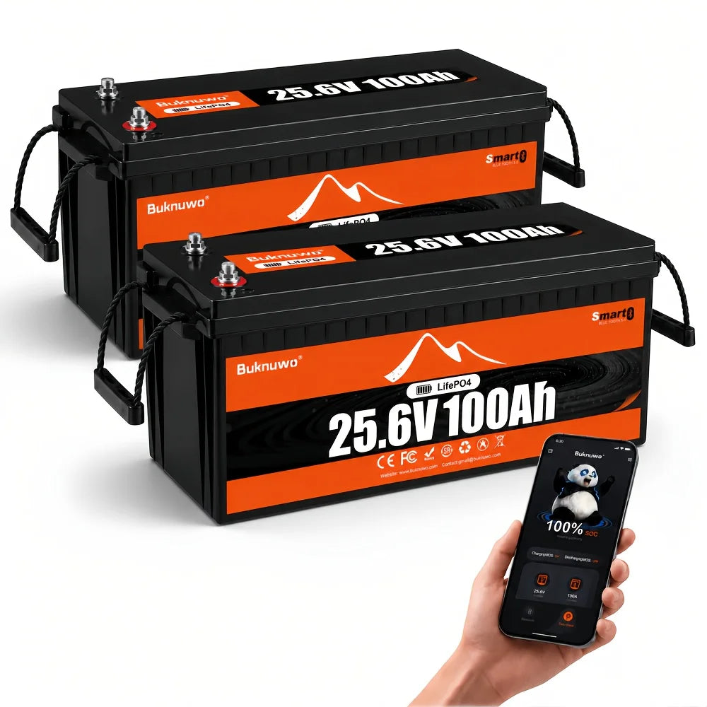Buknuwo 24V 100Ah Bluetooth And Non-Bluetooth LiFePO4 Lithium Battery,