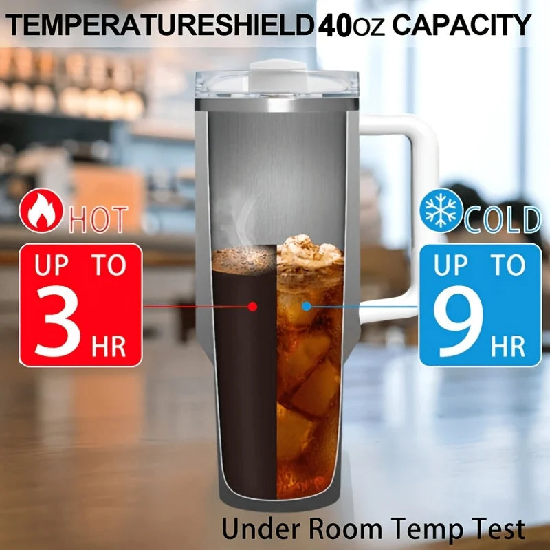 Gray Marble Texture Stainless Steel Tumbler with Handle
