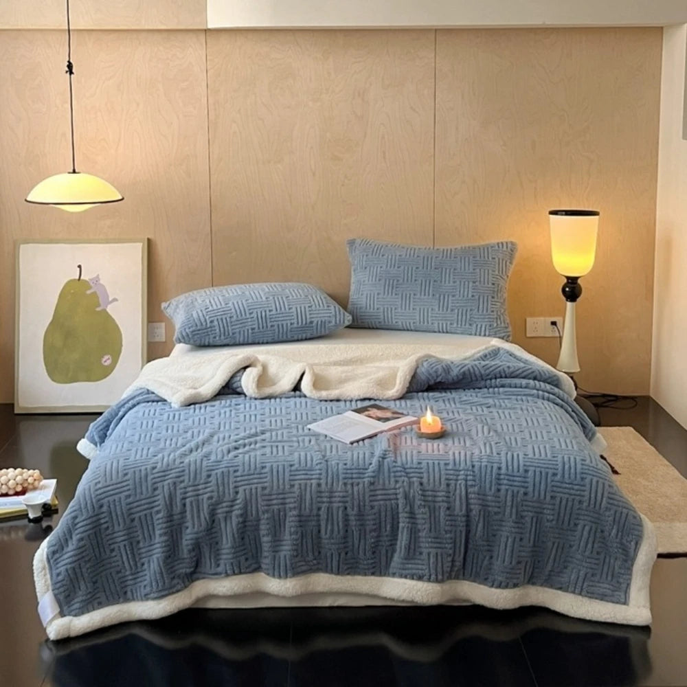 Throw Blanket, Double-Layer Vertical And Horizontal Striped Blanket,