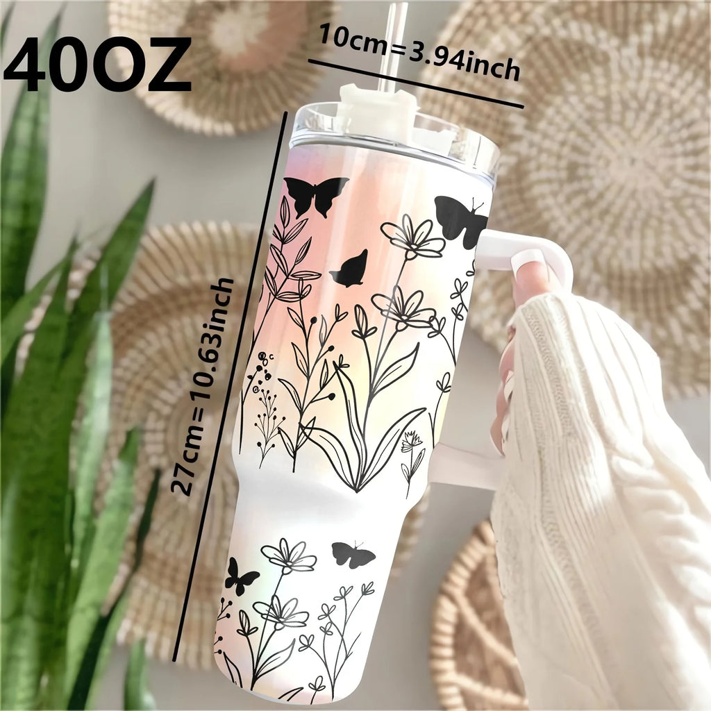 40oz Stainless Steel Sports Water Bottle with Handle and Straw, Vacuum Insulated Tumbler with Lid, Large Capacity Drinkware for Home, Travel, Gift for Mom, Lover, Friends - Keeps Beverages Cold, Suitable for All Seasons