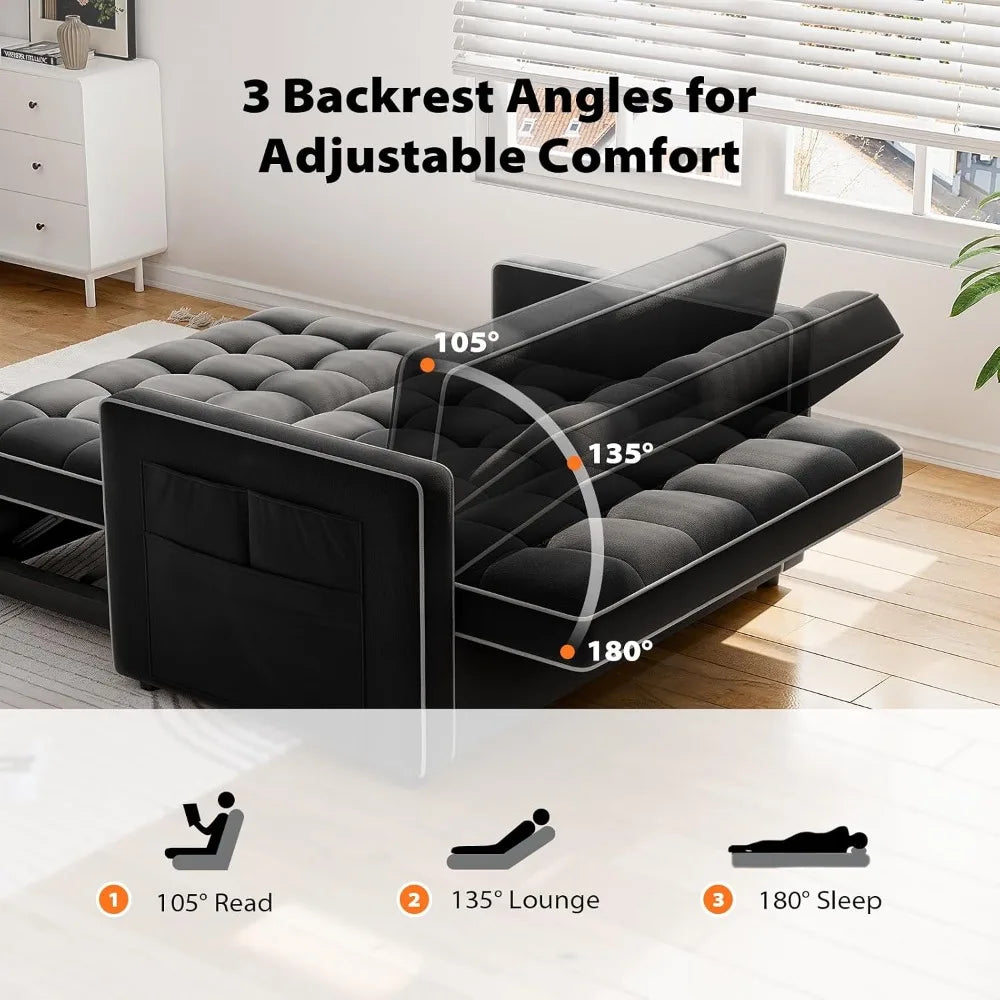 3 in 1 Sleeper Sofa Bed with Adjustable Backrest, Black Velvet