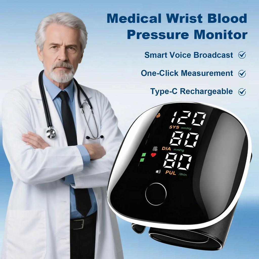 Rechargeable Wrist Blood Pressure Monitor for Home Use, Digital BP Machine with LED Backlit Display, Voice Broadcast, 240 Memory Storage, Built-In Heart Rate Detection & Portable Storage Case