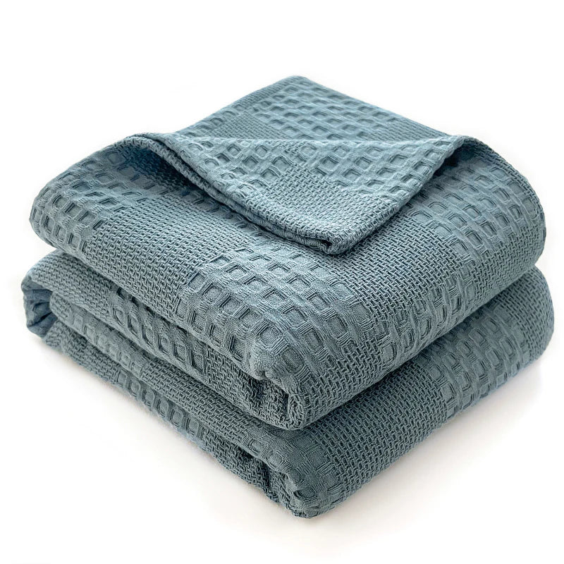 100% Cotton Throw  Breathable Waffle Blanket