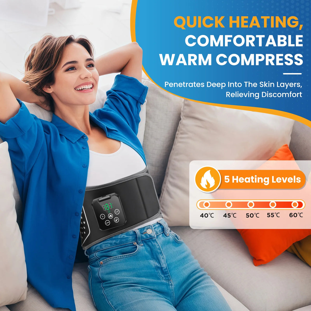 Cordless Heated Waist Massager with Vibration Compression Rechargeable Lumbar Support Belt Posture Adjuster for Men Women Gift