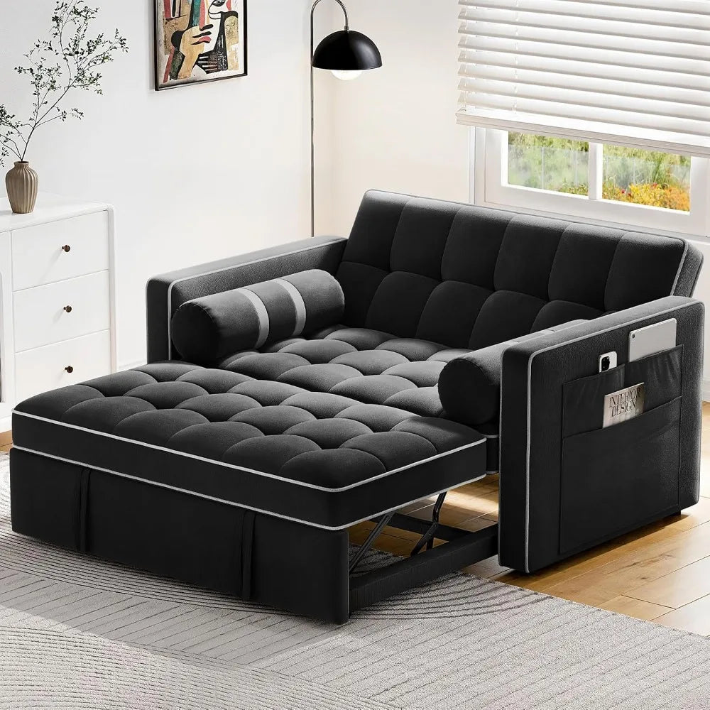 3 in 1 Sleeper Sofa Bed with Adjustable Backrest, Black Velvet
