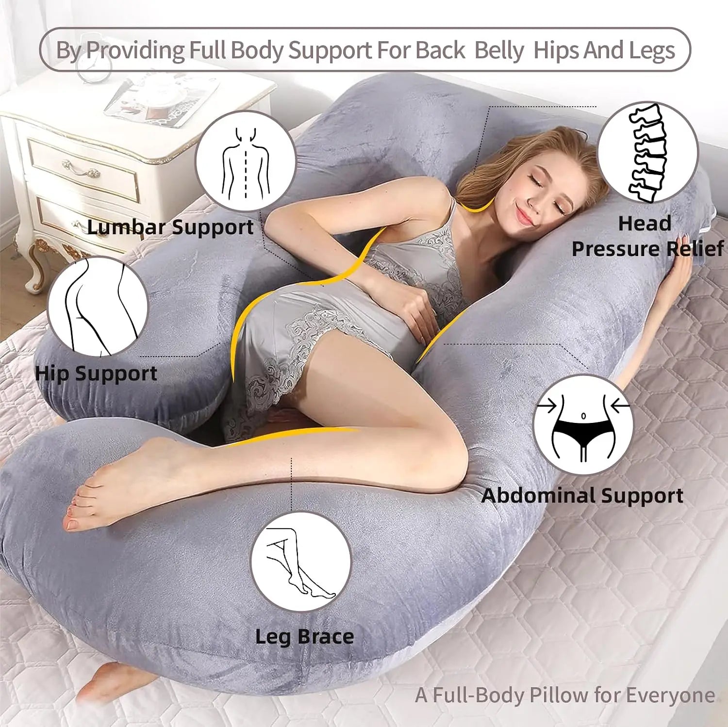 Grey Crystal Velvet G Type Full Body Pillow