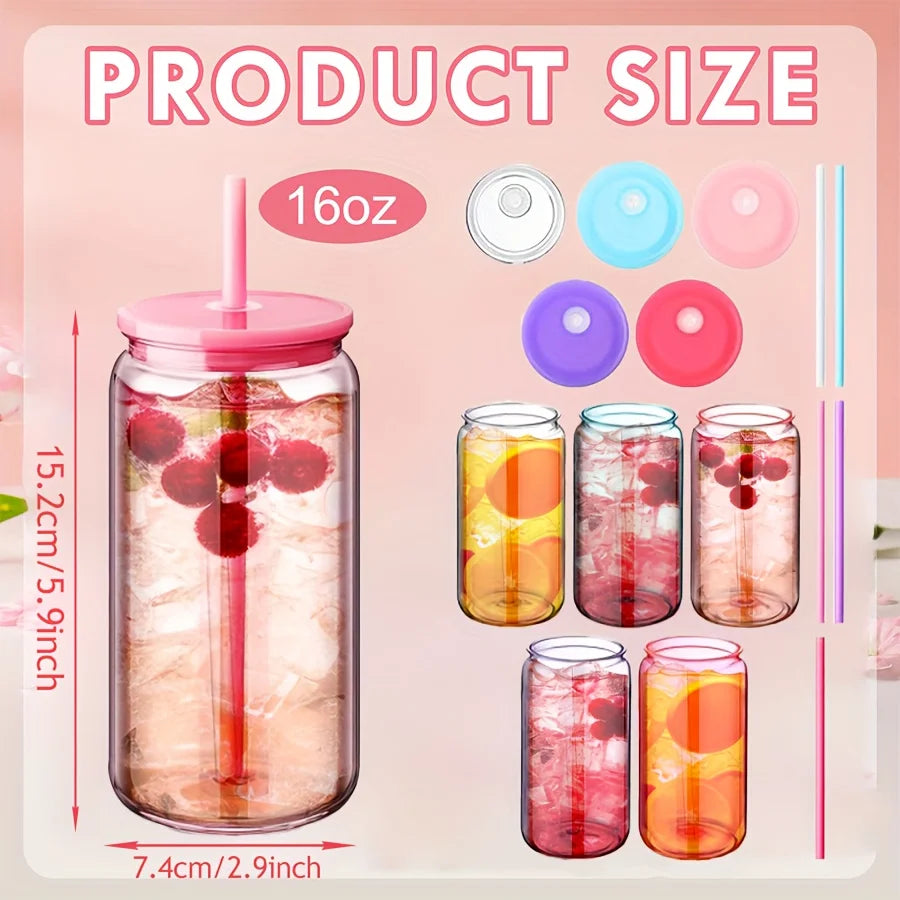 25 Pack Mason Jar Style 16oz Reusable Tumbler with Leak-Proof Lids & Straws