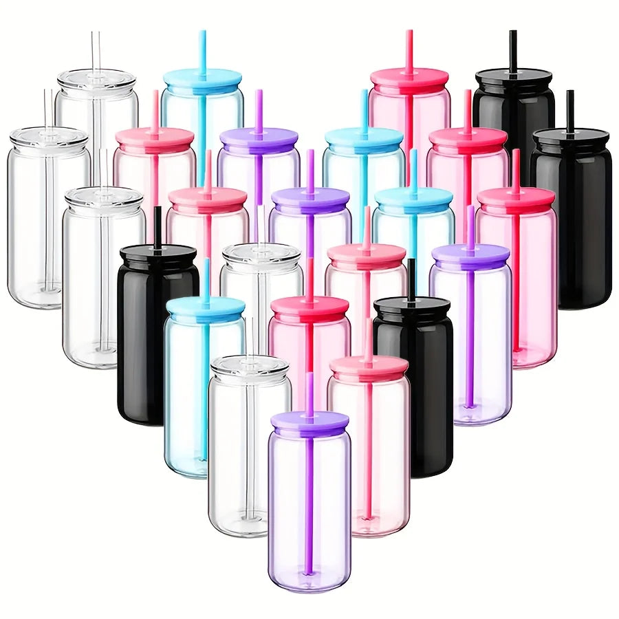 25 Pack Mason Jar Style 16oz Reusable Tumbler with Leak-Proof Lids & Straws