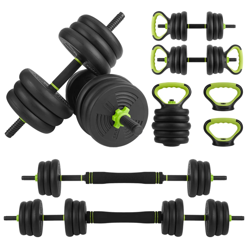 Adjustable Dumbbell Set 44 LBS PVC Coated, 4-in-1 Polygon Iron & Sand Filled Weights with Hollow Iron Rod 50cm & 8 Connectors, Convertible to Barbell Kettlebell, Home Gym Equipment