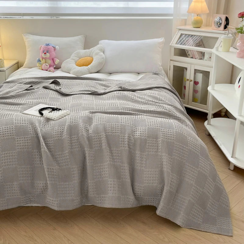 100% Cotton Throw  Breathable Waffle Blanket