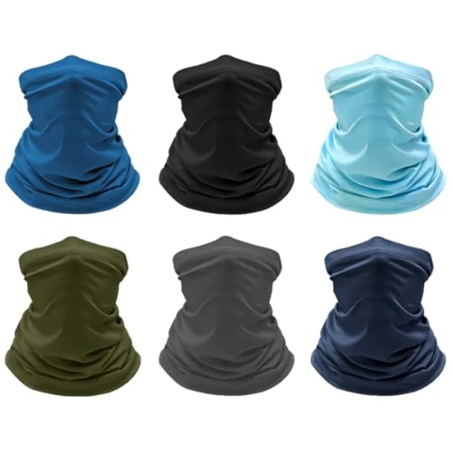 6 Pack Cooling Neck Gaiter Face Cover Mask Summer Breathable Dust UV Bandana Scarf for Men Women Fishing Running Cycling